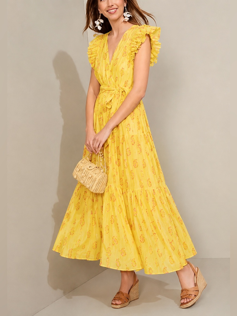 NWT A Loves A Floral Metallic Striped Print Surplice V-Neck Tiered Maxi Dress - Picture 2 of 9
